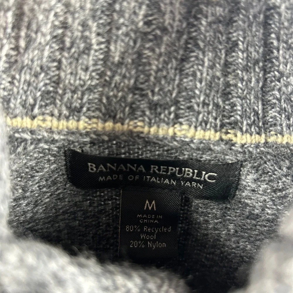 Banana Republic Sweater Mens Medium‎ Grey Recycled Wool Blend Mock Neck Button